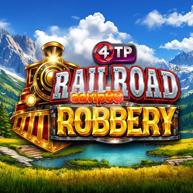 Railroad Robbery slot game interface featuring train carriages and bandit symbols